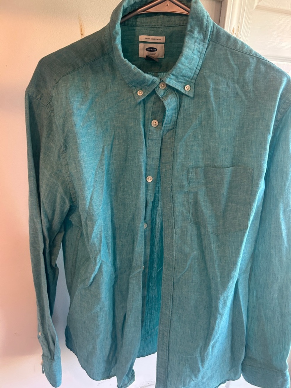 Old Navy Teal Casual Button-Down Linen Shirt